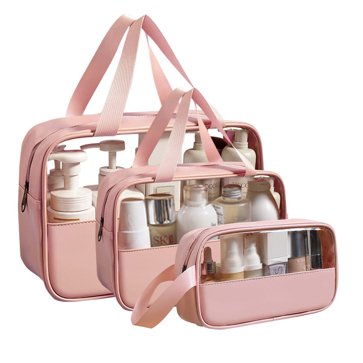 MAYCREATE 3 Pcs Clear Makeup Pouch Set Cosmetic Organizer Bag for Women and Girls Travel Waterproof Toiletry Storage Kit for Home Travel Use (Rose Pink) MAYCREATE 3 Pcs Clear Makeup Pouch Set Cosmetic Organizer Bag for Women and Girls Travel Waterproof Toiletry Storage Kit for Home Travel Use (Rose Pink)